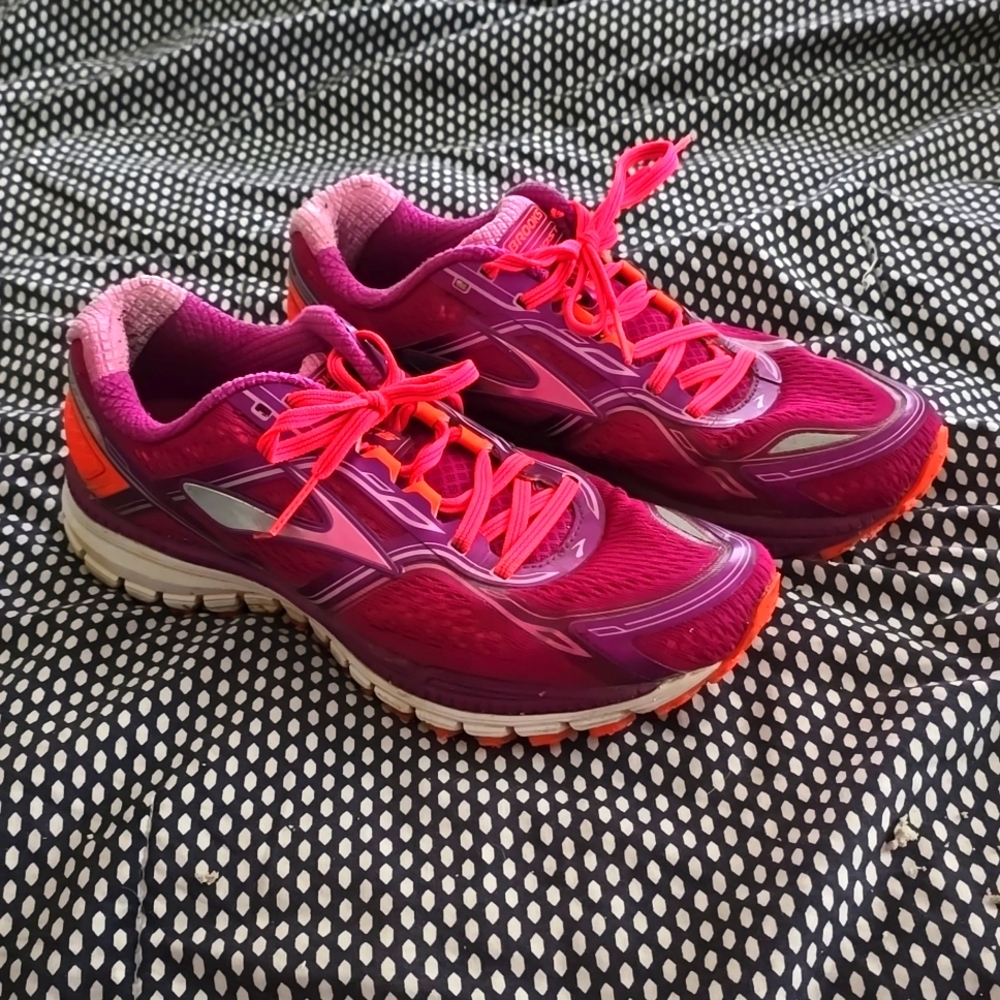 Brooks Ghost 8 Womens Running Shoes Size 9.5 Pink Phlox Magenta Coral Orange EUC